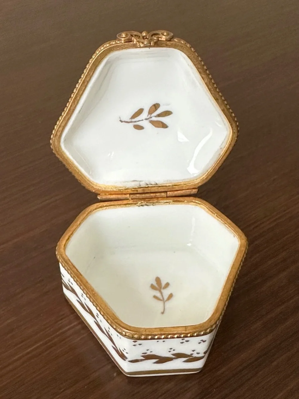 VTG Limoges France Porcelain Hexagon Trinket Box Hand Painted Floral Gold